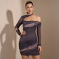 Womens One-shoulder Halter-neck Backless Mesh Dress