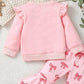 Two-piece Girls' Long Sleeve Flounced Sleeve Sweater Printed Bow Flared Pants Suit