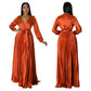 Robe plissée à manches lanternes pour femme