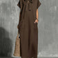 V-neck Lace-up Short-sleeve Solid-color Loose Casual Dress