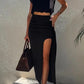 Casual Top Drawstring Slit Midi Dress Suit