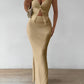 Women's Solid Color Twist Front Hanging On Neck Crop Top And Fishtail Midi Skirt