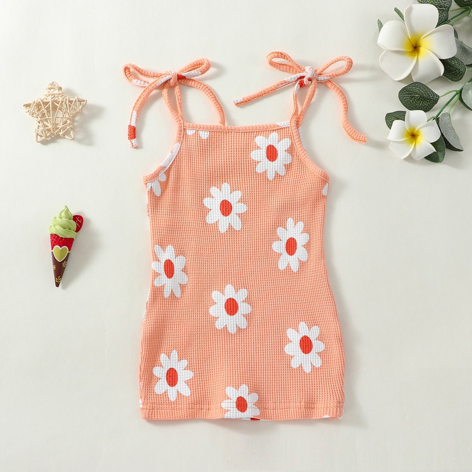 Robe décontractée à lacets et fleurs pour fille