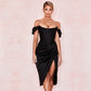 Temperament Split Fishbone Pattern Backless Off-shoulder Dress