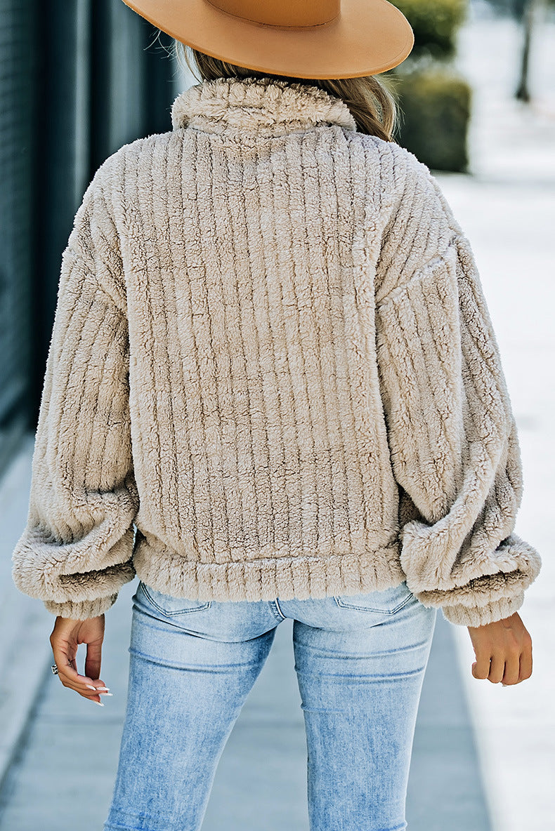 Manteau d'hiver en laine kaki pour femme, épais et chaud, à manches longues