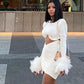 Women's Open-back Feather Long-sleeved Dress