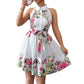 Women's Casual Printed Waist-Cinching Halter-Neck Lace-Up Dress
