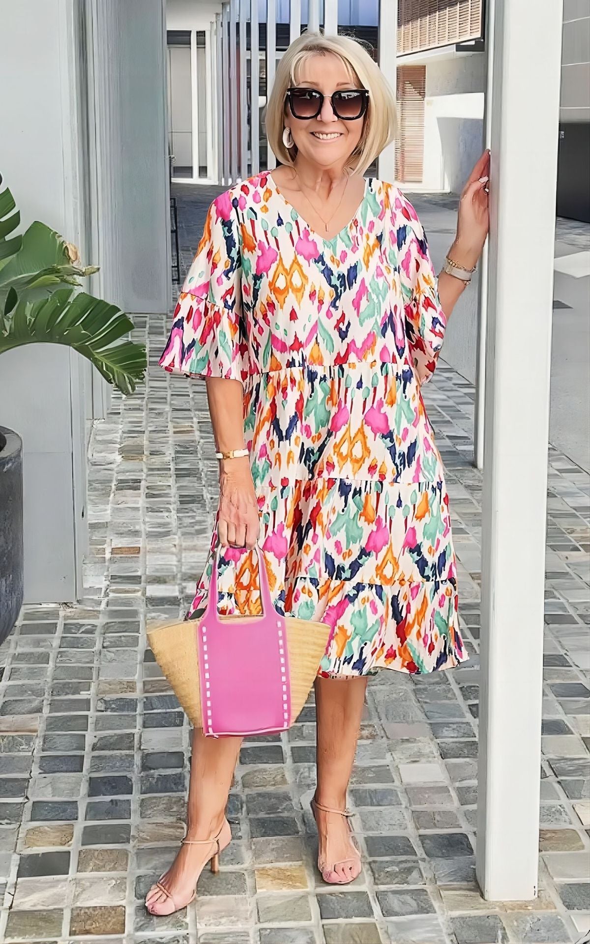 Women's Clothing 5 Points Sleeve Printing Dress