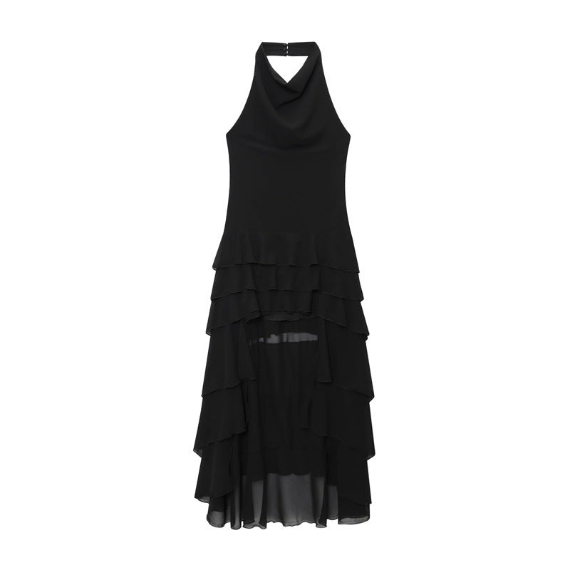 Fashion Temperament Laminated Decoration Hanging Collar Long Dress
