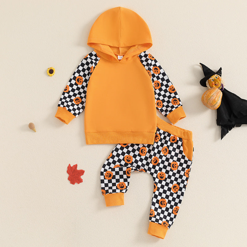 Ensemble deux pièces sweat à capuche multicolore et pantalon à carreaux pour enfant