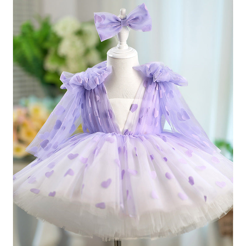 Purple Love Tutu Girl Bow Gauzy Gown Princess Dress