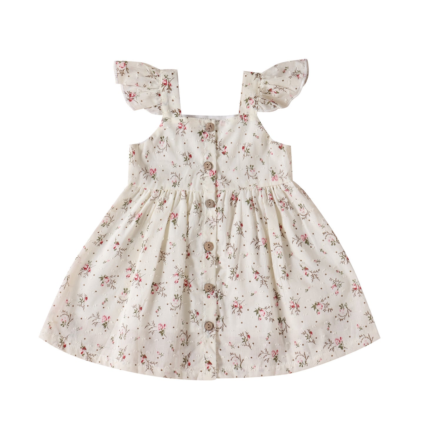 Children's Tricolor Floral Fly Sleeve Slip Dress