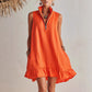 New Stylish Casual Loose Half-Zip Sleeveless Dress With Ruffle Hem