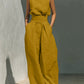 Casual Sleeveless Suit Summer Stand-up Collar Pullover Top And Loose Straight-leg Trousers Women's Clothing