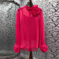 Three-dimensional Plate Flower Stand Collar Long Sleeve Slightly See-through Thin Two-piece Shirt