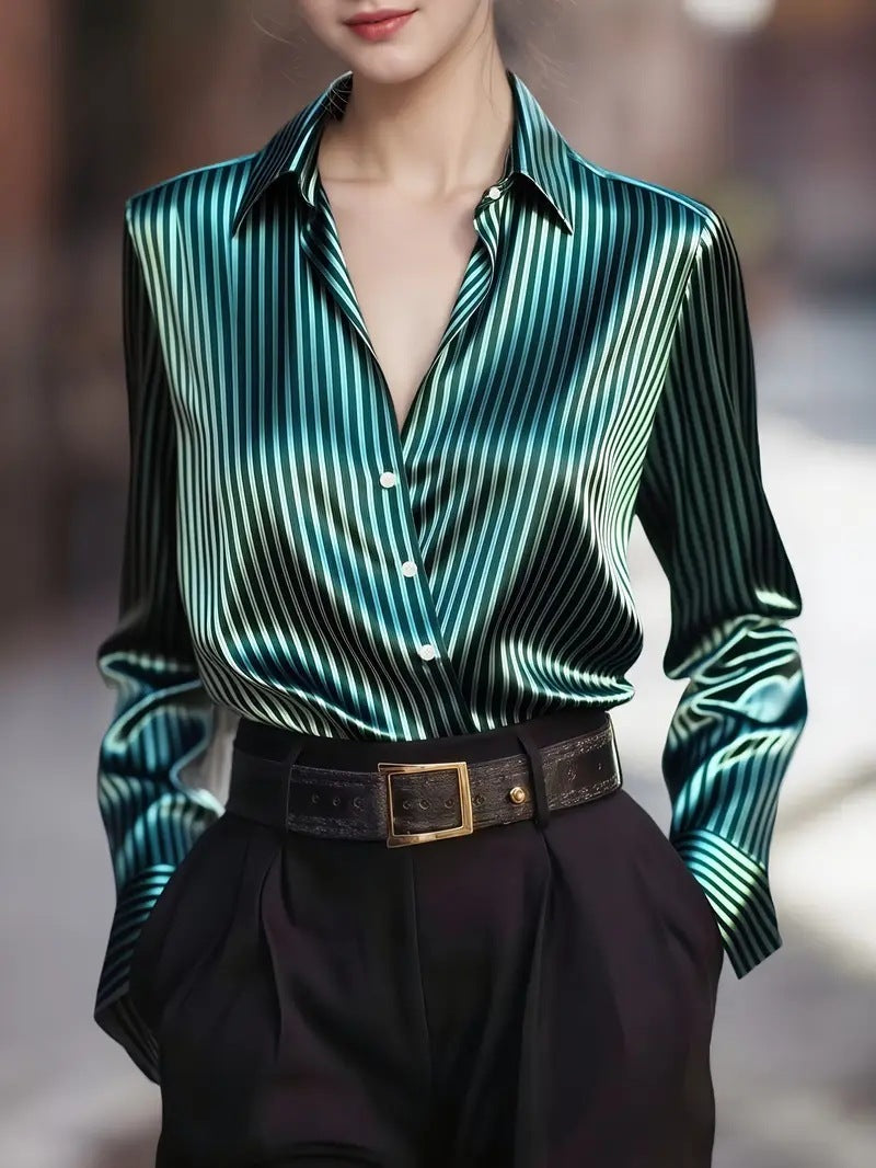 Autumn French Design Retro Stripe Niche Long Sleeve Shirt