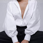 Retro Elegant Bubble Sleeve V-neck Top Shirt Casual Blouse Women