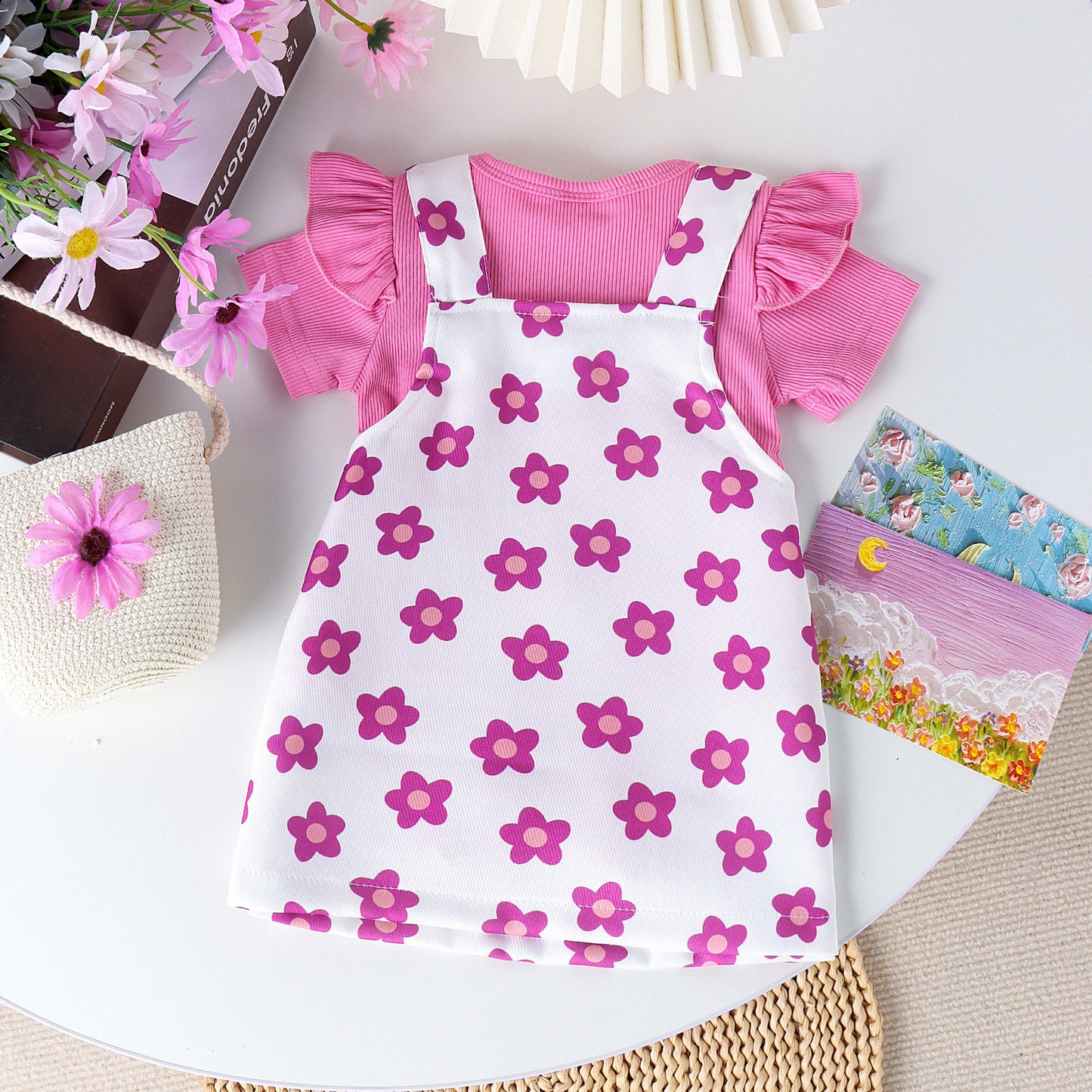 Vêtements pour enfants, combinaison tendance pour bébé, manches à volants, imprimé