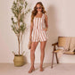 Fashion Linen Stripe Vest Shorts Set For Women