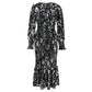 Robe imprimée coupe ajustée à col en V et ceinture, longue queue de poisson, populaire