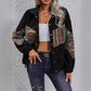 National Style Color Stitching Turnover Neck Cardigan Casual Top