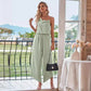 Fashion Casual Solid Color Suspender Waist Wide Leg Jumpsuit