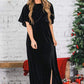 Summer Elegant Dress Gold Velvet Round Neck High Slit Evening Dress For Women