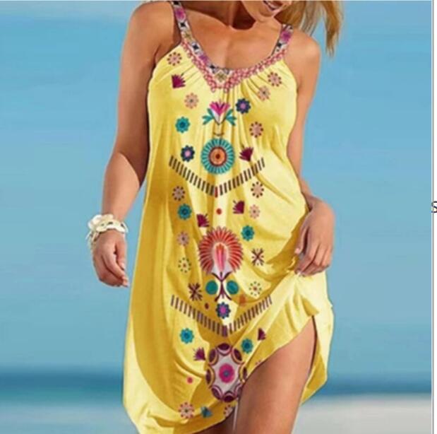 Robe ample décontractée sans manches à imprimé floral, gilet, jupe