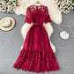 Summer Ladies Round Neck Crocheted Hollow Lace Dress