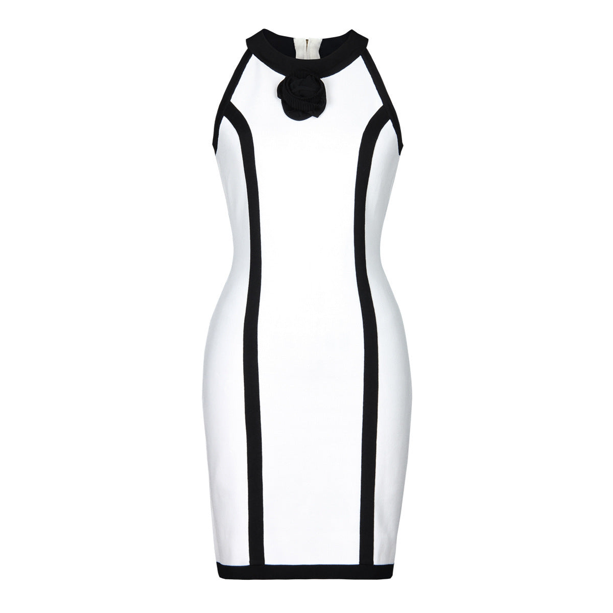 Robe courte en tricot sans manches, faite à la main, ajustée et fleurie