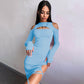Robe fendue à manches longues et leggings ajourés de couleur unie pour femme