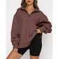 Casual Top Half Zipper Pullover Long Sleeved Sweatshirt