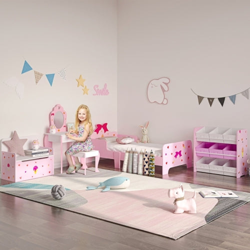 ZONEKIZ Princess Themed Kids Toddler Bed W  Cute Patterns, Safety Rails, For Ages 3 6 Years