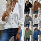 Women's Solid Color Buttons V-neck Loose Long-sleeved T-shirt