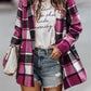Women's Loose Printed Checks Long Sleeve Pocket Woolen Coat Cardigan Top