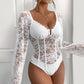 V-neck Lace Stitching Pull-up Solid Color Body Shaping Jumpsuit