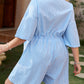 New Loose Patchwork Cotton Striped Ladies Slim Fashion Jumpsuit
