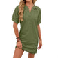 Women's Solid-Color Casual V-Neck Lace-Up Dress