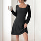 Brushed Sunken Stripe Split V-neck Long-sleeve Dress