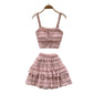 Square-neck Slip Dress With A High Waist Pleated Ruffled Hem