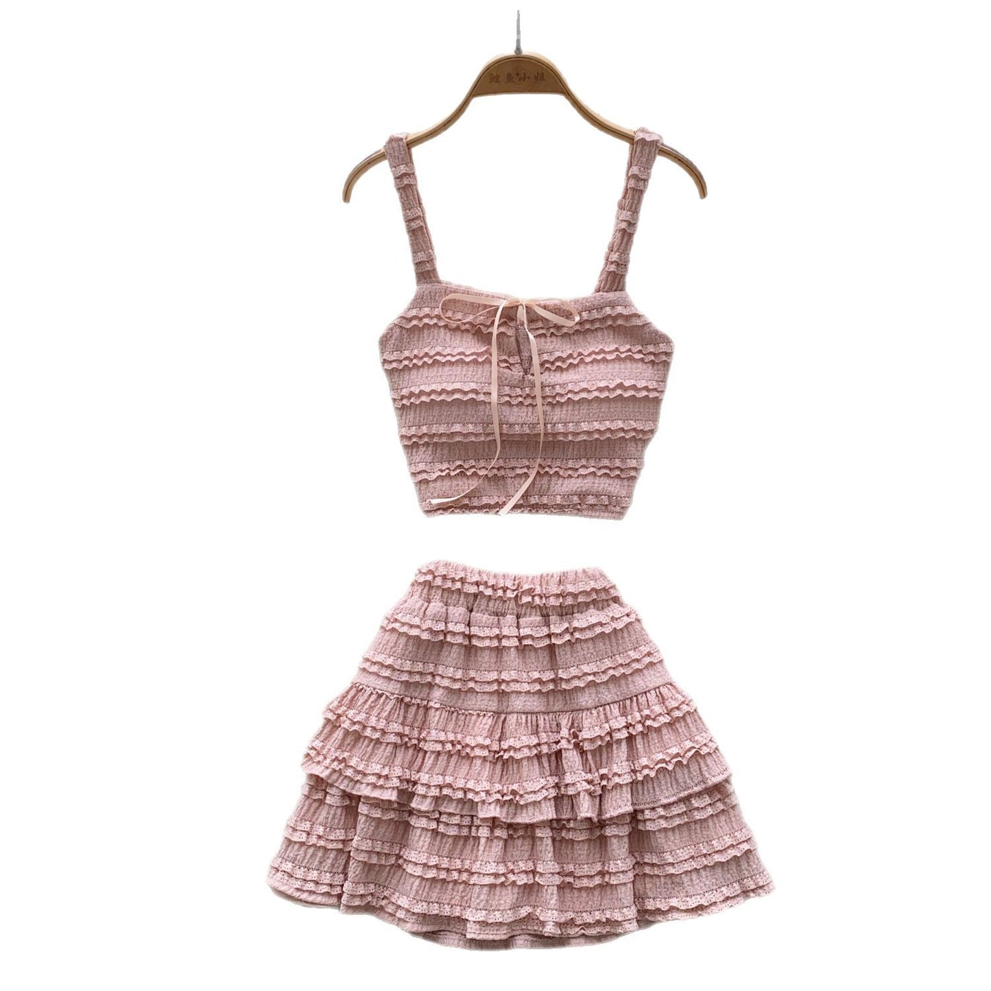 Square-neck Slip Dress With A High Waist Pleated Ruffled Hem
