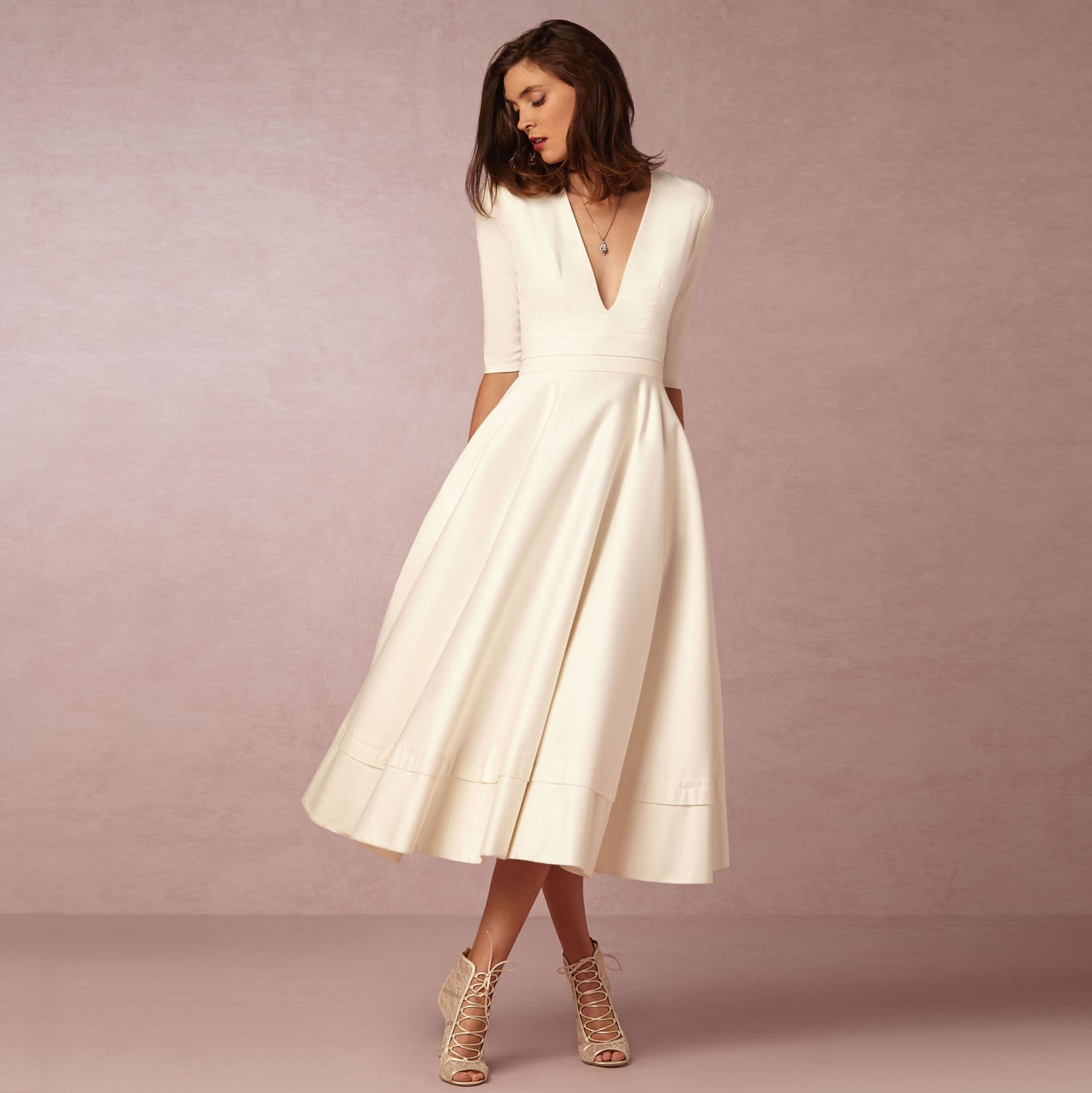 Women's Clothing Evening Dress Deep V Mid-sleeve Large Swing Dress