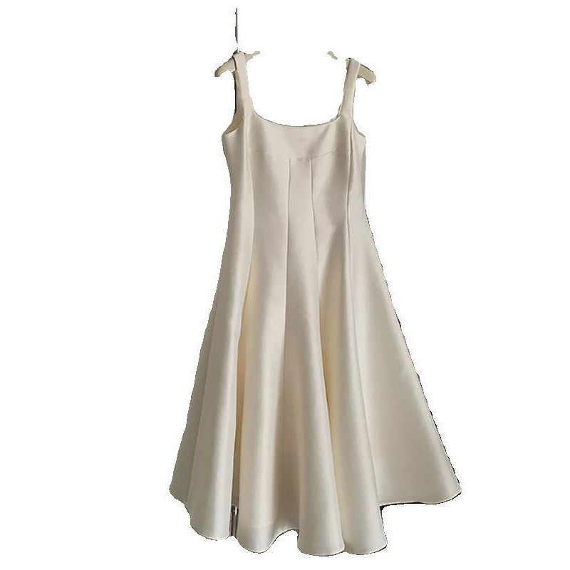 Female Solid Color Casual Glossy Waist-tight Temperament Camisole Dress