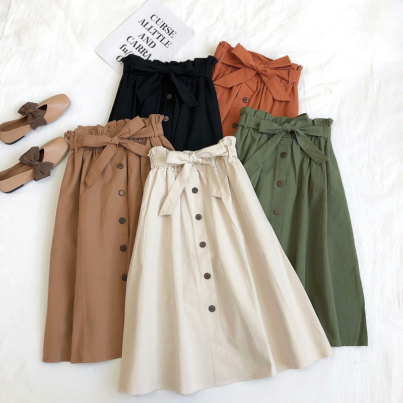 Jupe taille haute à simple boutonnage style preppy pour femme