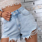 Short en jean déchiré taille haute pour femme avec ourlet brut