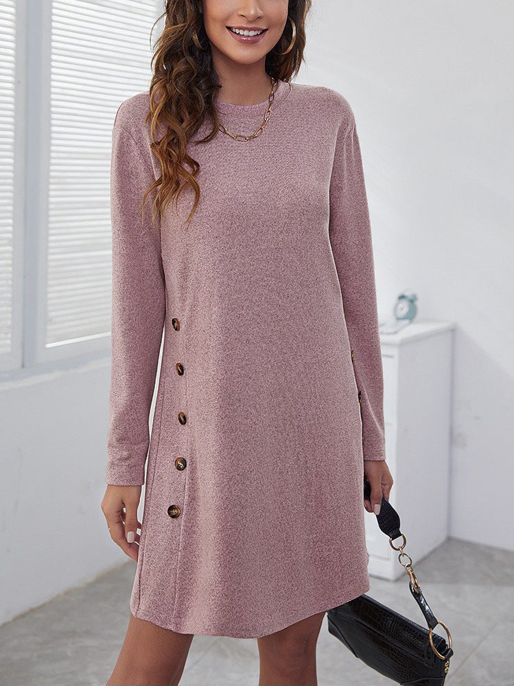 Robe droite à manches longues et col rond pour femme, décontractée, ample, couleur unie, vêtements d'automne et de printemps