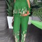 Round Neck Raglan Half Sleeve Beaded Positioning Printed Trousers Suit