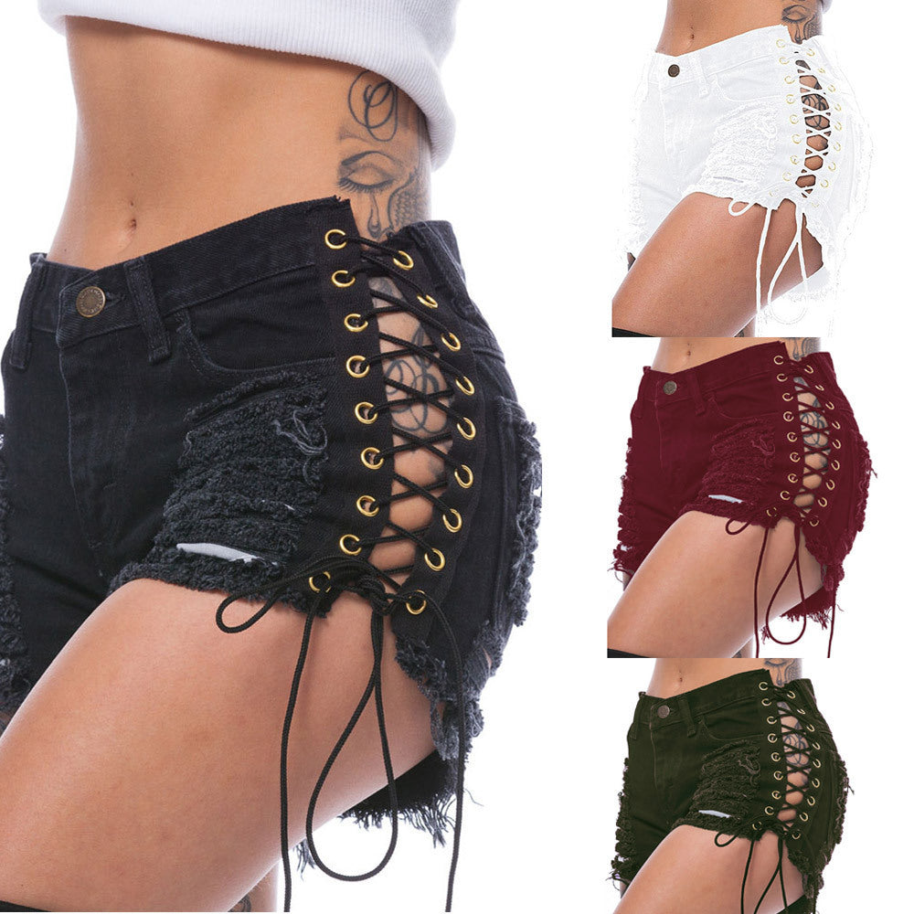 Beggar's Torn Women's Jeans Bandage Nightclub Women's Pants