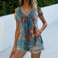 Women's Multicolor V-Neck Printed Short Sleeve T-Shirt