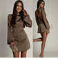 Autumn Elegant Fitted Waistband Satin Dress For Women Autumn Chic Slim-fit Sheath Skirt